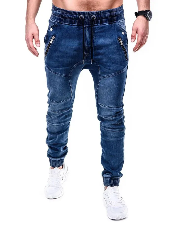 Men Jeans Pencil Pants Elastic Waist Drawstring Lace Up Pockets Washed Distressed Ankle Length Trousers 2025 Streetwear Denims — image 7
