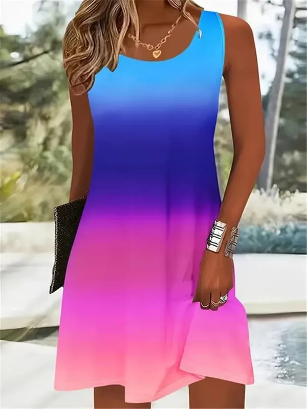 Women Tie-dye Gradient Streetwear Mini Dresses Summer Sleeveless 3D Printing Ladies A-Line Dress 3XL Plus Size Casual Dress — image 3