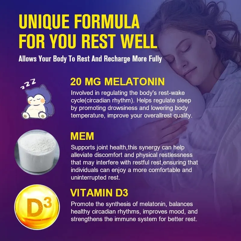 Suplemento dietético para sono de melatonina 20mg 120 cápsulas com sabor de morango contém melatonina - sono saudável — image 4