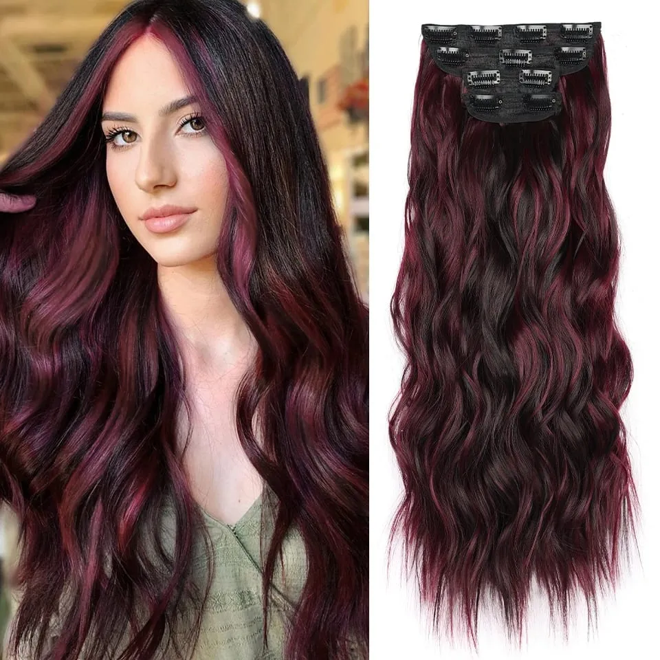 Clip in Synthetic Hair Extensions Long Wavy 4PCS Thick Hairpieces Black Fiber Natural Hair Extensions 20 Inch for Women Girls — image 10