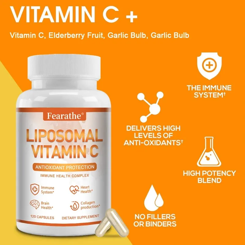 Vitamin C Liposomal tự nhiên - Hệ thống miễn dịch & Tăng cường Collagen Hấp thụ cao Vitamin cho da Ăn chay thuần chay không biến đổi gen