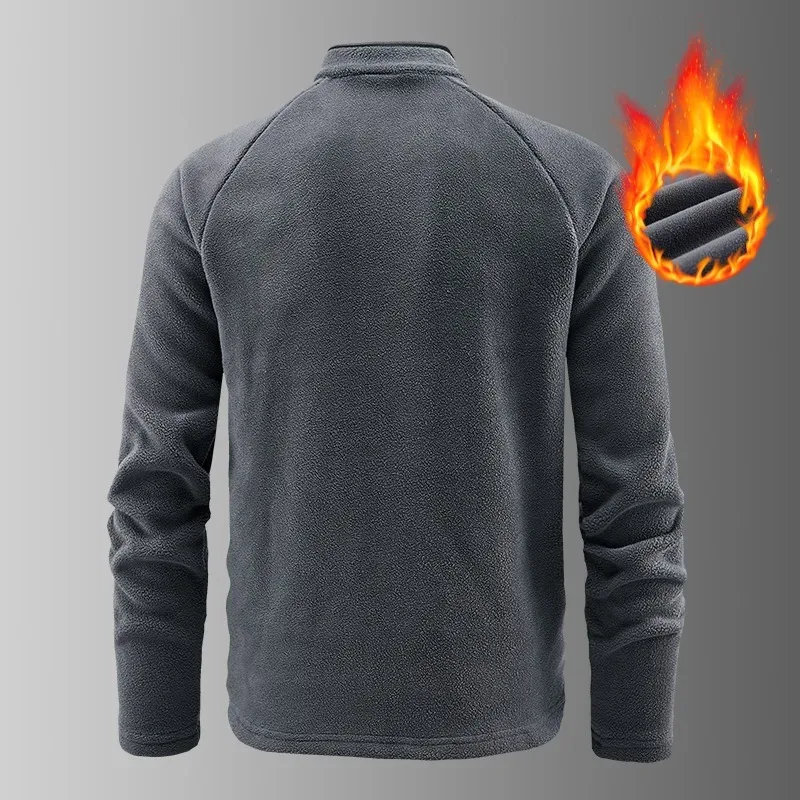 Autunm Winter Polar Fleece Sweatshirt for Men Thick Warm Stand Up Collar Half Zip Casual Base Layer Man Long Sleeve Sweater Man — image 2