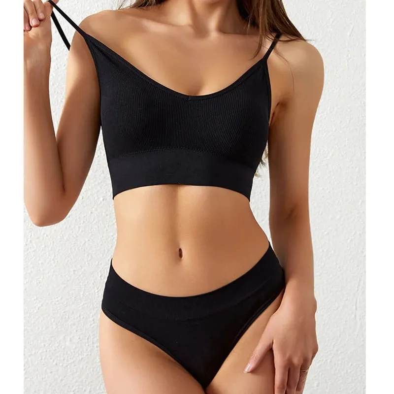 Dunne draadloze dames push-up bh-sets Plus-maat sporthaltervest Franse driehoekige cup-bh's voor dameslingerie — image 2