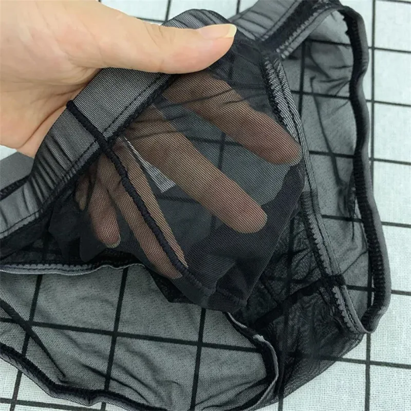 Ultra-thin Sexy Mesh Fully Transparent Men Briefs Panties See Through Underwear Quick Dry Male Underpants Plus Size