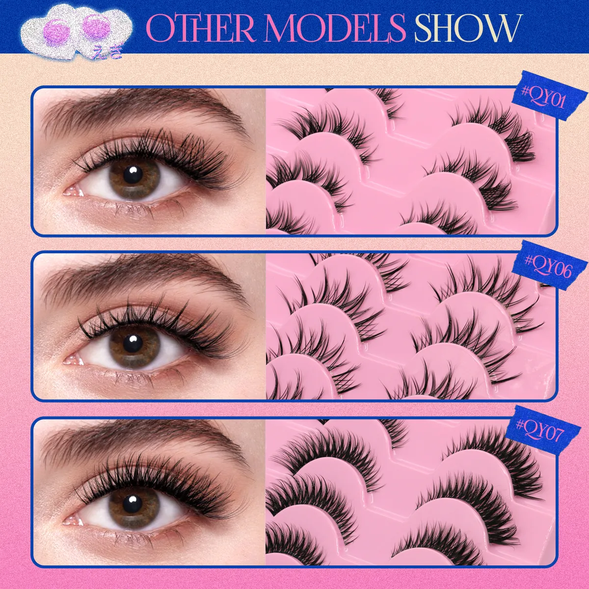 Cat eye Lashes 5/6 pairs Clear Band Lashes Natural Look 6D Wispy Eyelashes False Lashes Eyelashs Extension