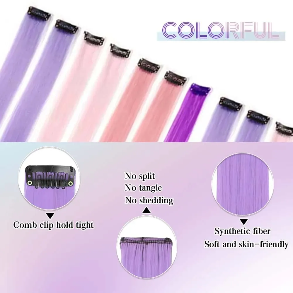 7 PCS Rainbow Colors Colored Hair Extensions Candy Color Hairpieces For Women Highlight Colorful Straight ClipIn Hair extension — image 3