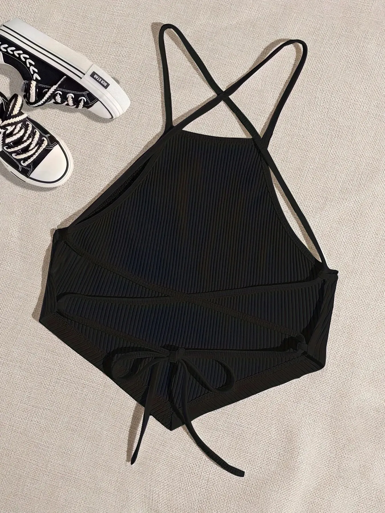 Elegant Cotton Knit Slingback Top with Crisscross Back Tie - Chic Comfy t& Season Versatile — image 3