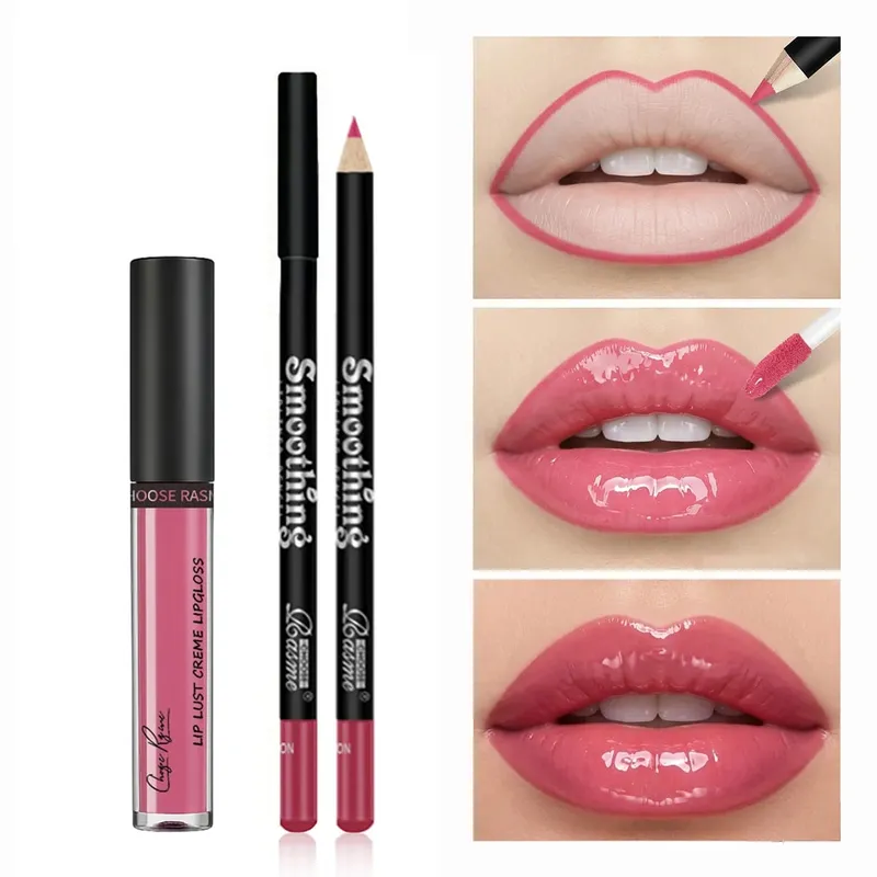 Nude Lipliner Mirror Lip Glaze Set Shiny Lip Shaping Waterproof Makeup Holding Color Makeup Set