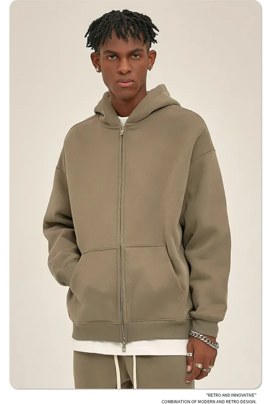 New Men Double Headed Zipper Fleece Hoodies Unisex Loose Basic Solid Warm Hooded Sweatshirts Coats For Winter HY0633 — image 15