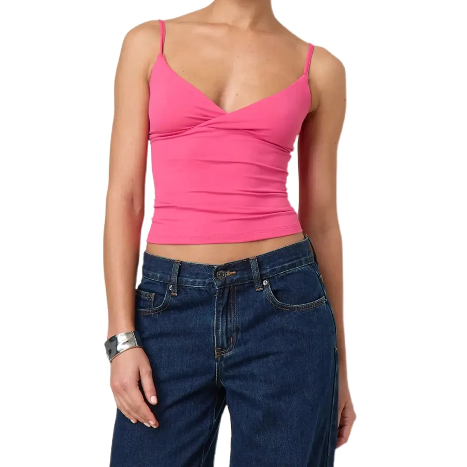 Y2k Clothes Women's Summer Cropped Cami Tops Sleeveless Open Back V Neck Solid Color Slim Fit Tank Tops — image 18