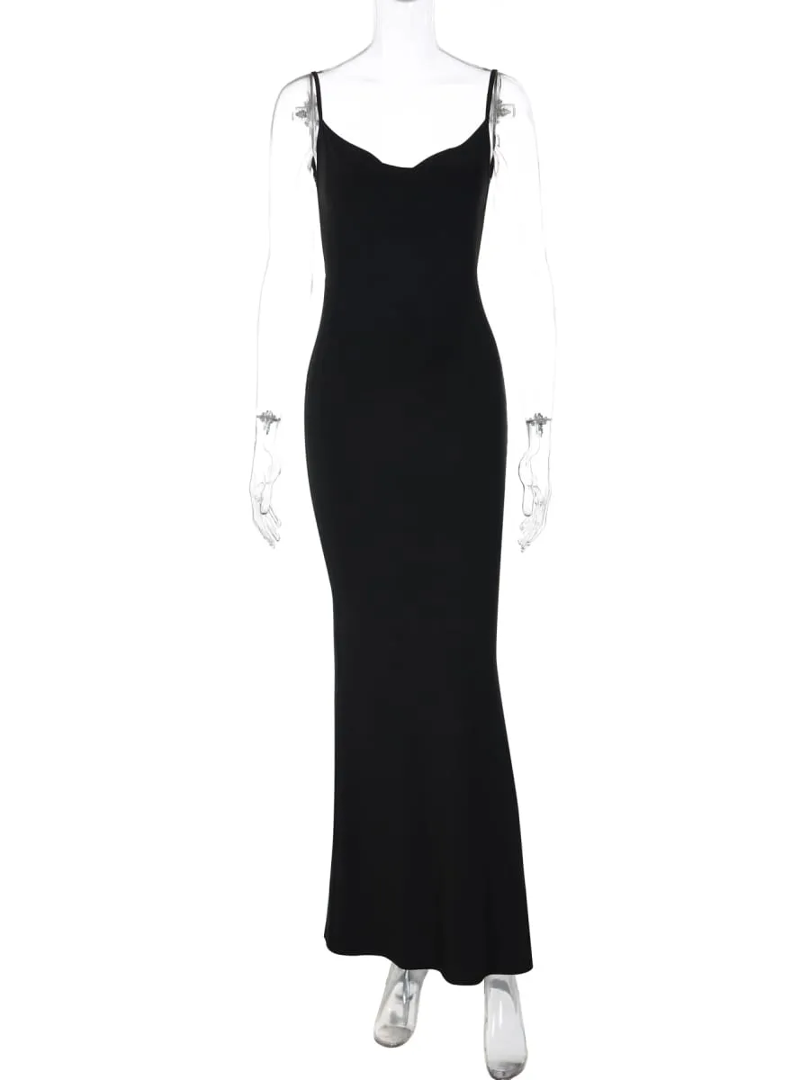 Dulzura Women Sexy Backless Bow-Knot Pattern Slip Long Dress Solid Elegant Slim Fit Mermaid Dress Party Prom Date Mga Damit sa Tag-init