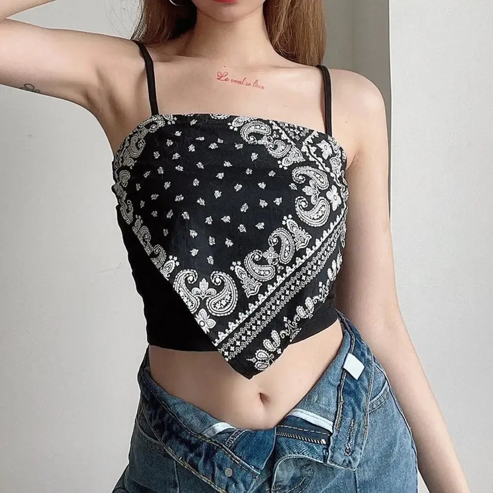 Tílko se špagetovým řemínkem Sexy košilka bez zad s potiskem Halenka léto Elegantní Party Dámské Camis Korejský styl Sexy krátký top — image 1