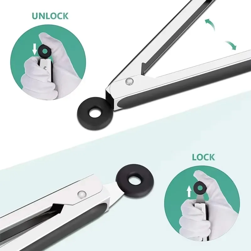 Silicone Tongs Kitchen Stainless Steel BBQ Non-Stick Kitchen Utensils Barbecue Cooking Tong With Joint Lock Kitchen Accessories — image 3