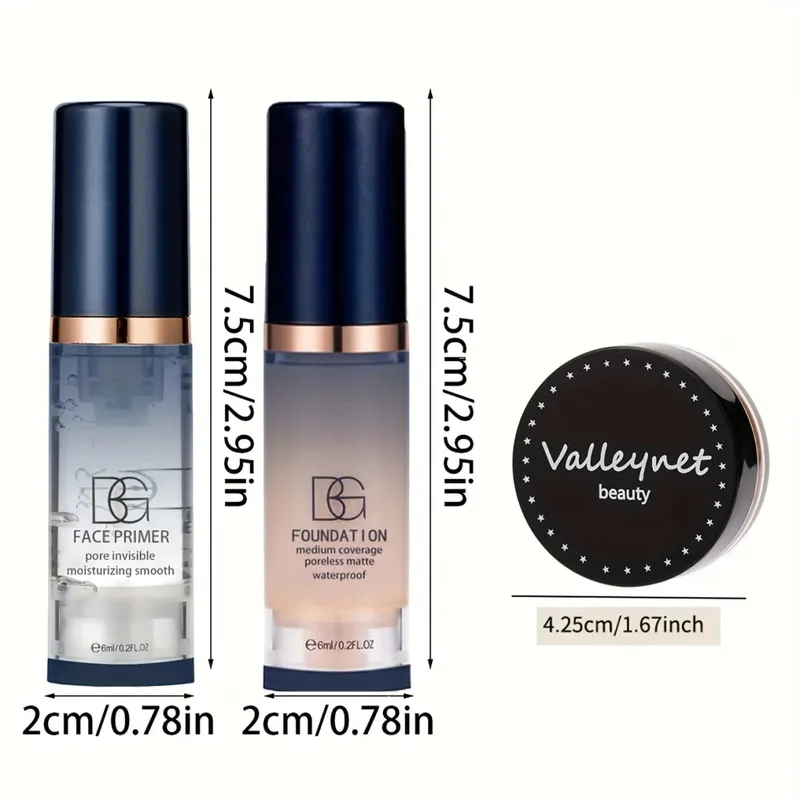 3pcs/Set Velvet Face Set Foundation+Primer+Concealer Waterproof and Long lasting Matte Effect Suitable for Beginners Travel Set. — image 6