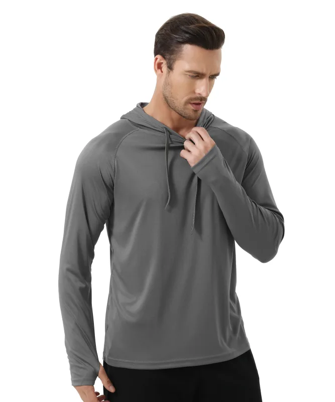 Baju-T Hoodie UPF 50+ Lelaki Musim Panas Lengan Panjang Rash Guard Cepat Kering T-shirt Sukan Luaran Larian Pullover