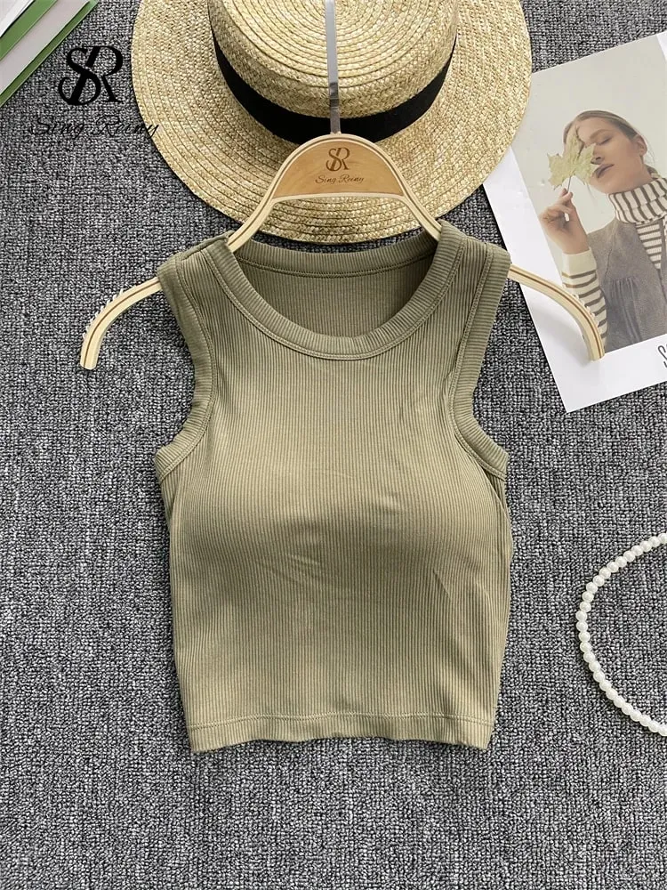 Sleeveless Knit Top Women Backless Korean Bra O Neck Solid Elastic Waist Ladies Elegant Fashion Casual Crop Top — image 10