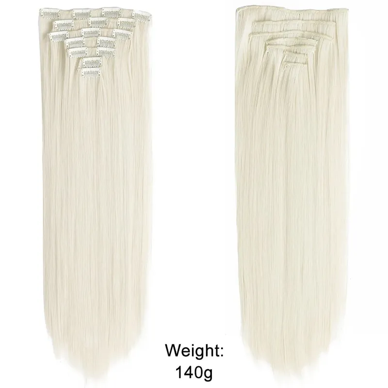 Long Straight Clip In Hairpiece Hair Extensions 4Pcs/Set Synthetic 22'' Black Dark Brown MixedColor Heat Resistant Fiber — image 18