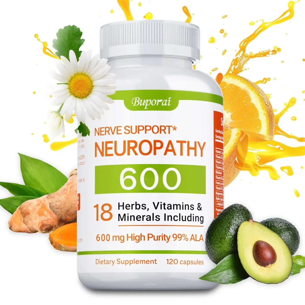 Neuropathy Support Supplement 600mg - Antioxidant Reduces Stress Promotes Nerve Health Cellular Energy Metabolism Non-GMO — image 2
