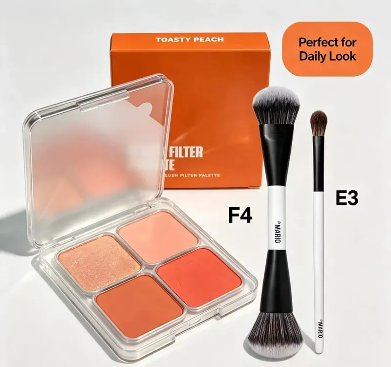 4-in-1 Women's Cosmetic Blush & Brush Set Matte Shimmer Long-Lasting Daily Use Eye Check Palette Filter Flush Beauty Tools — image 3