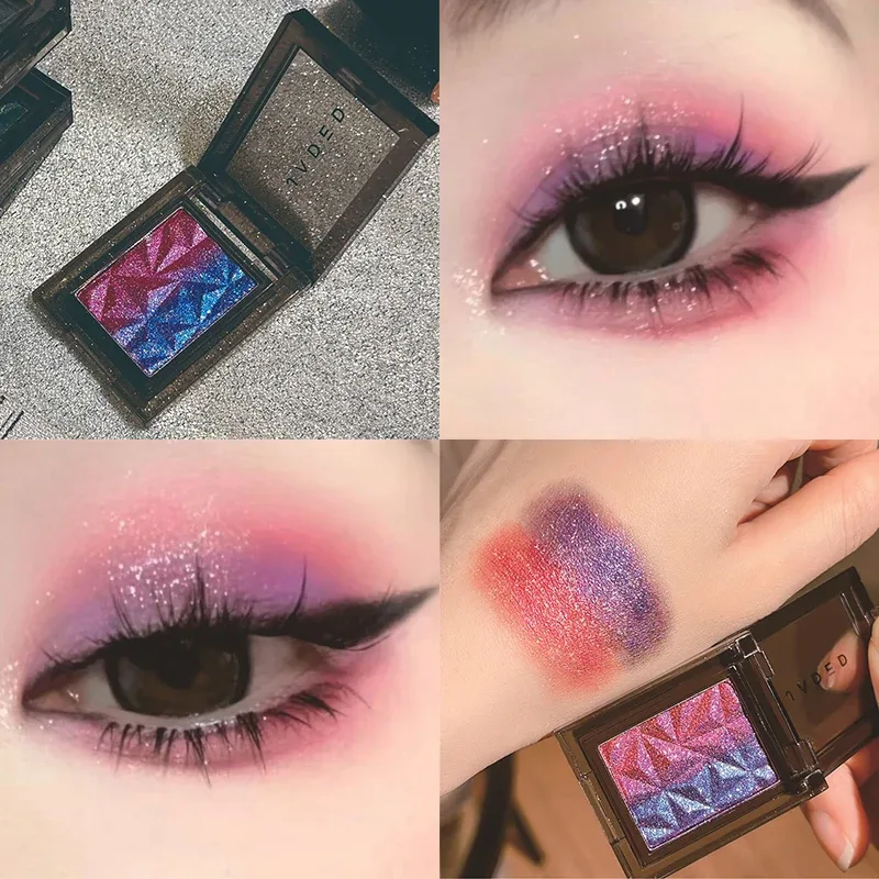 METALLIC Gradient Eyeshadow Palette Silver Blue Punk Smoky Eye Shadow เม็ดสีสูง Pressed สีม่วง Glitter Eyes แต่งหน้า Palette — image 3