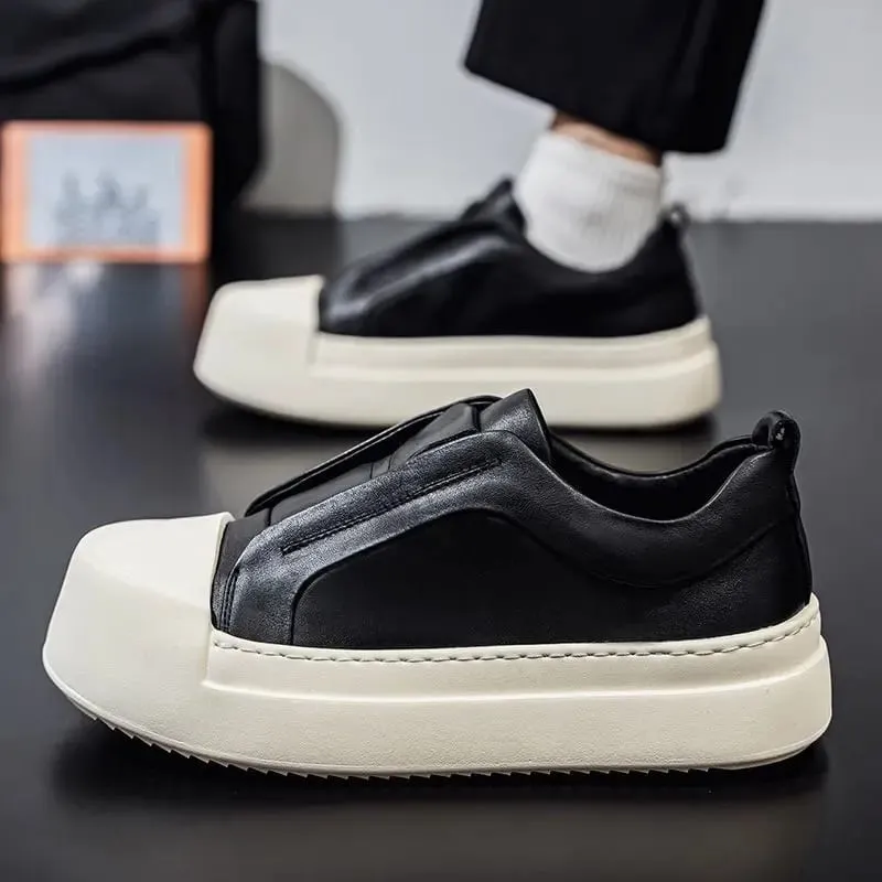 Retro สีน้ำตาล PU รองเท้าหนังผู้ชายน้ำหนักเบาแพลตฟอร์มยืดหยุ่นรองเท้าผ้าใบลำลองแฟชั่น Street เดินรองเท้าคุณภาพสูง