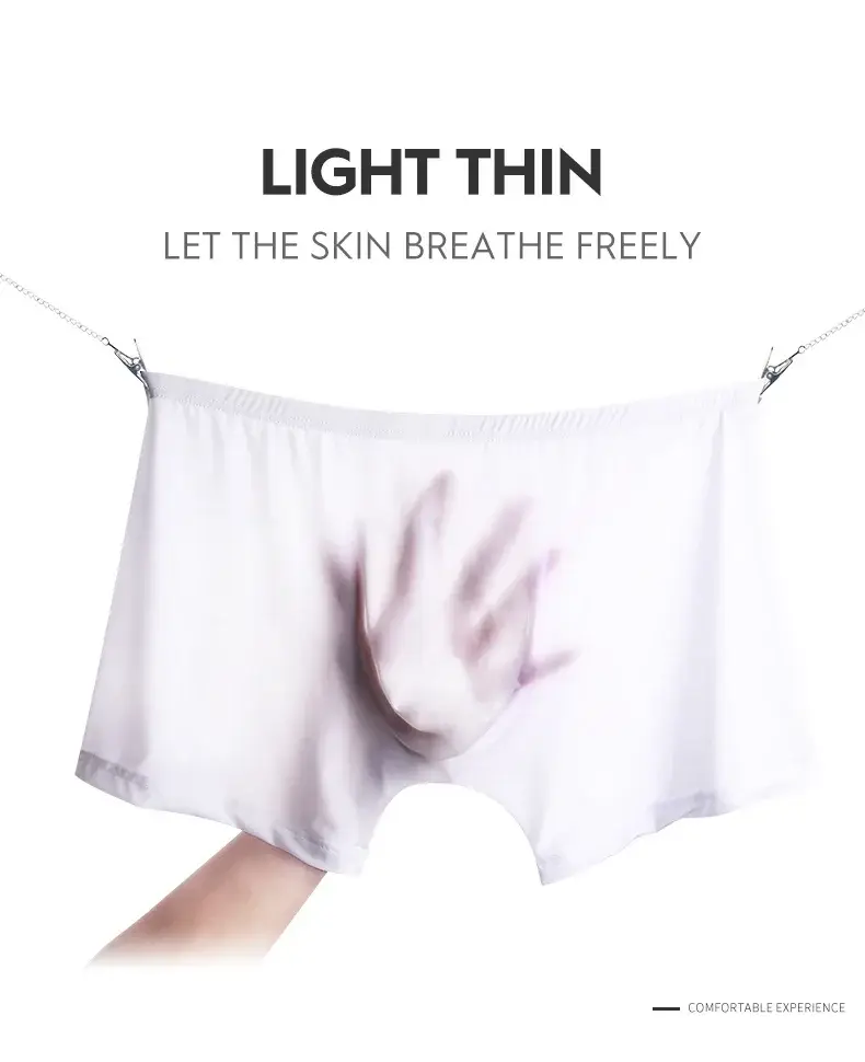 Ice silk underwear men's seamless ultra-thin transparent boxer shorts sexy one piece summer breathable youth tide four corners — image 3
