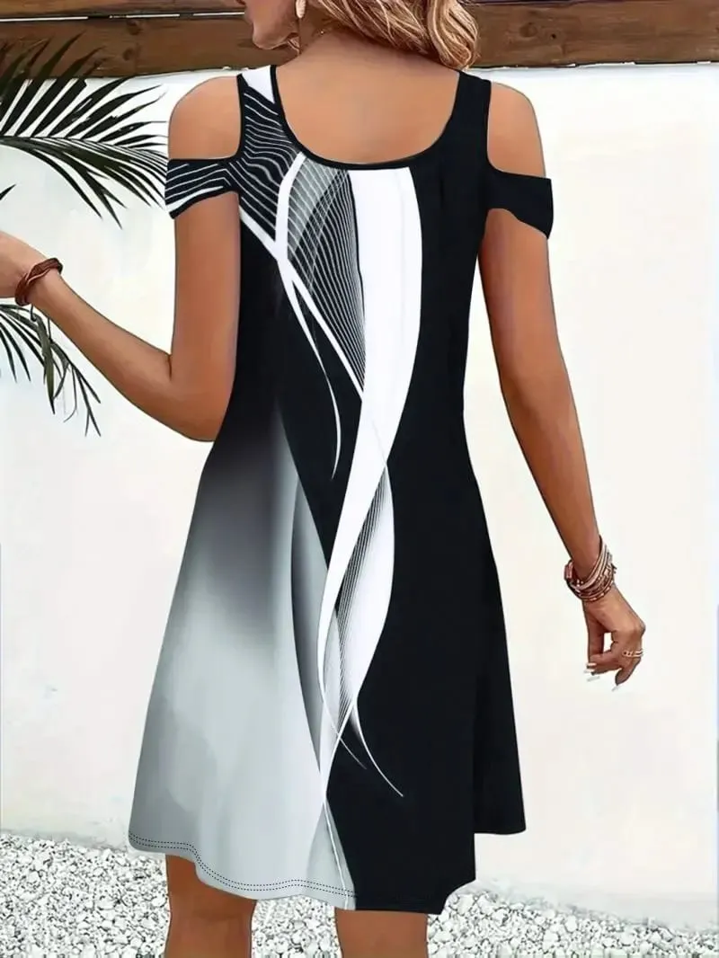 Robe irrégulière à manches courtes et col en v pour femmes, Mini-jupe de tempérament personnalisée avec ourlet fendu — image 2
