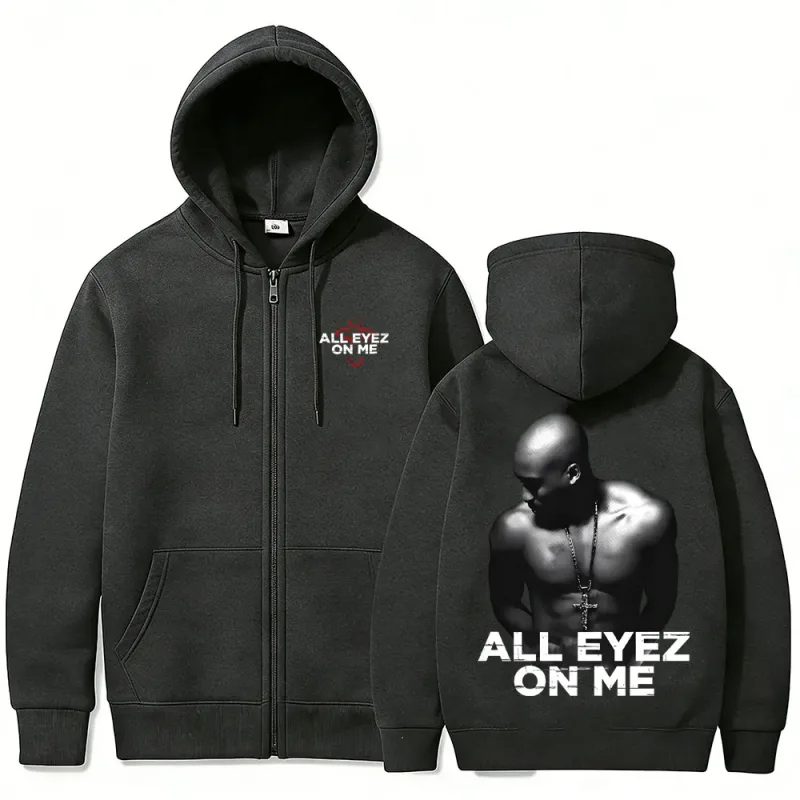 Rapçi Tupac 2pac All Eyez on Me Çapraz fermuarlı kapüşonlu kıyafet Erkek Kadın Hip Hop Moda Fermuarlı Kapüşonlular erkek Rahat Büyük Boy streetwear — image 8