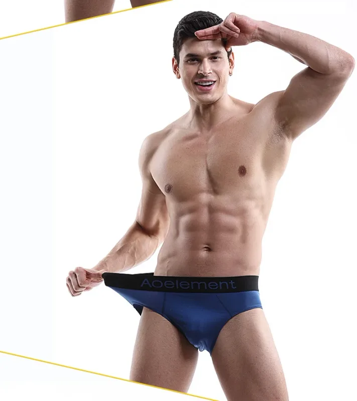 Men's underwear triangle shorts ice silk fashion breathable sexy thin U convex bottom pants youth low waist triangle shorts head