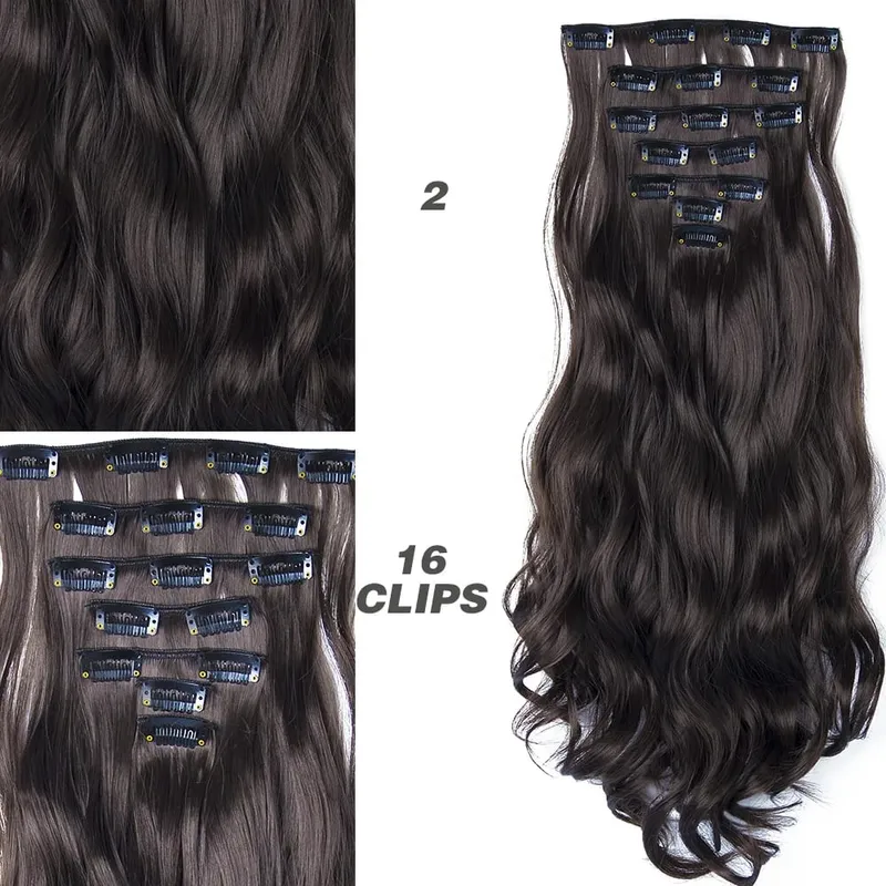 Synthetic 7Pcs/Set 22" Wavy Hairpiece Straight 16 Clips Hair Extensions Heat Resistant Styling False Hair — image 8