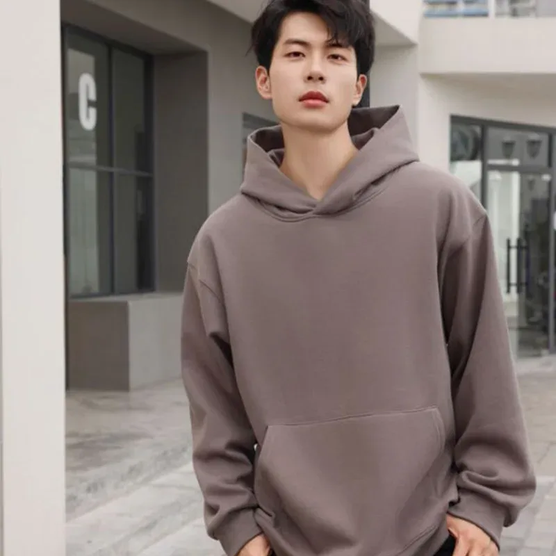480GSM Winter Men's 100% Cotton Oversized Hoodies No String Casual Streetwear Sporty Hooded Sweatshirts Heavy Fleece Pullovers — image 2
