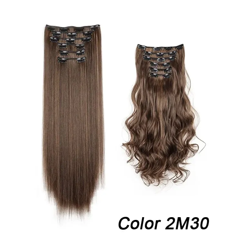6Pcs/Set 16 Clips Hair Extension Black Long Straight Natural Hair Ombre Hairpiece Heat Resistant Fiber For Women Hairstyle Kpop — image 10