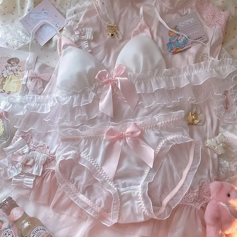 Gonna per ragazza con orecchie di coniglio, biancheria intima carina, coppa triangolare bianca, senza reggiseno ad anello in acciaio, con set di mutande, lingerie da donna di grandi dimensioni — image 8
