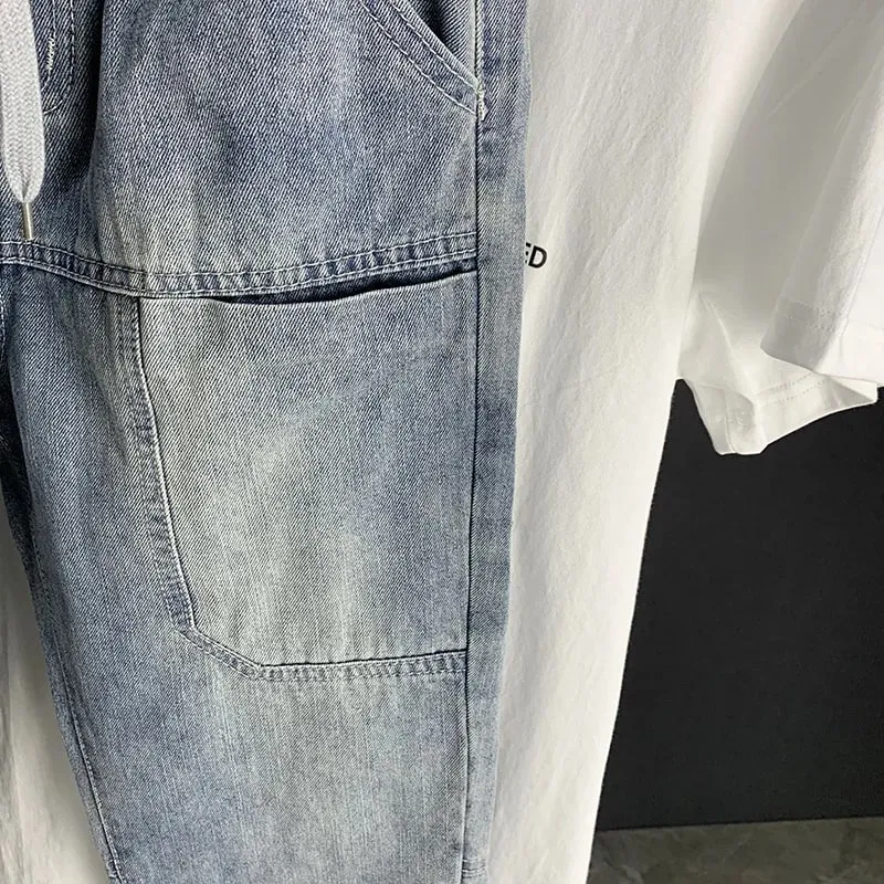 new Autumn Luxury streetwear Korean Harajuku Stretch Men's Slim Solid Denim Casual Pencil Pants baggy jeans cargo trousers men — image 4