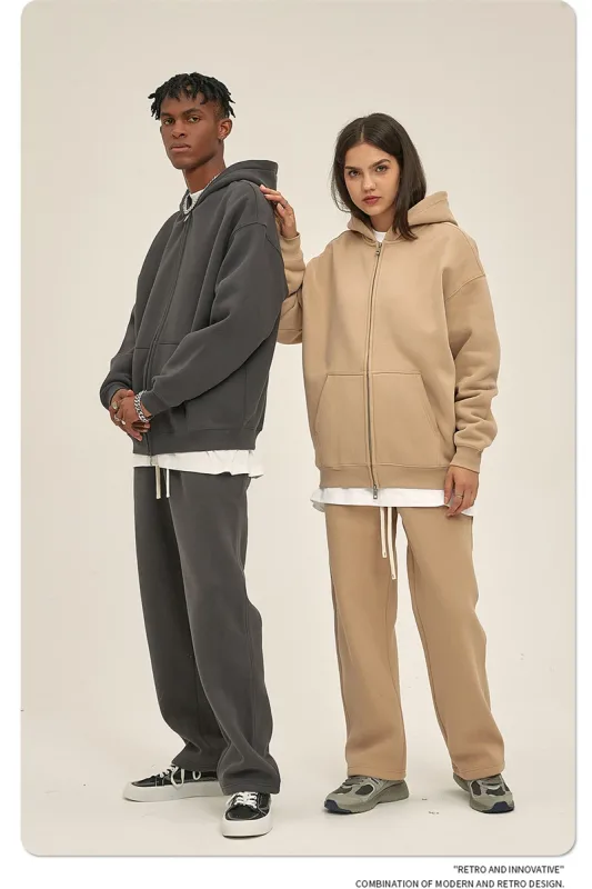 New Men Double Headed Zipper Fleece Hoodies Unisex Loose Basic Solid Warm Hooded Sweatshirts Coats For Winter HY0633 — image 31