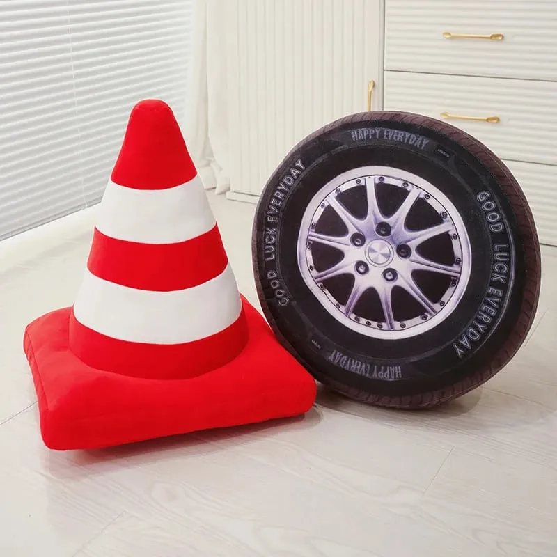 Plush Traffic Pillow Stuffed Car Tyre Roadblock Traffic Cone Signal Lamp STOP Transportation Sign Cushion Decor Plushie Men Gift