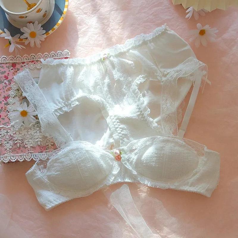 Vintage-Unterwäsche, Prinzessin, weiße Spitze, Dessous, Baumwolle, Bügel-BH und Höschen-Set, japanische kleine Brüste, sexy und niedliches Bralette — image 2