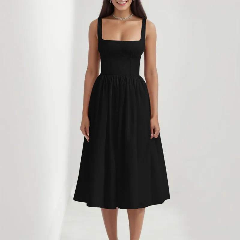 Elegant Square Collar Summer Dresses for Women Sexy Spaghetti Strap Holiday Beach Sundress Corset Bandage Party Long Dress Robe