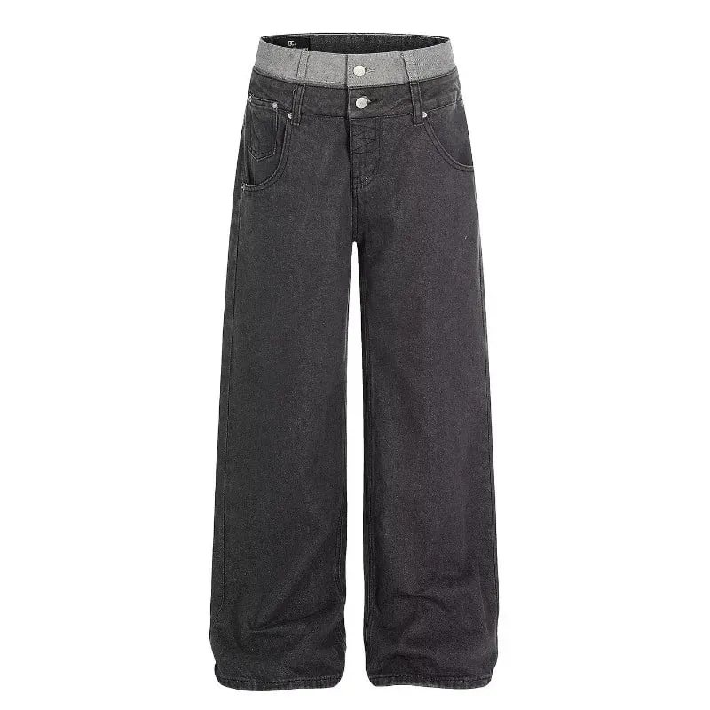 Mænds jeans Herrebukser Løs pasform Sort brede ben High Street Denim Afslappet Lige afslappet forår Slouchy bukser — image 7