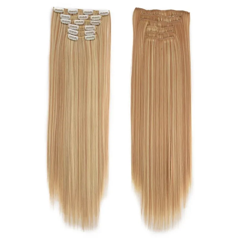 Synthetic Clip in Hair Extensions 6 Pcs/Set 16 Clips Long Straight Hairpieces Clip On Hair Extension for Women Blonde — image 22