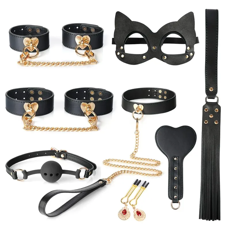 Leather 8 PCS BDSM Bondage Set With Case Adult Sex Games Restraints Kit Exotic Bondage Gear For Couples