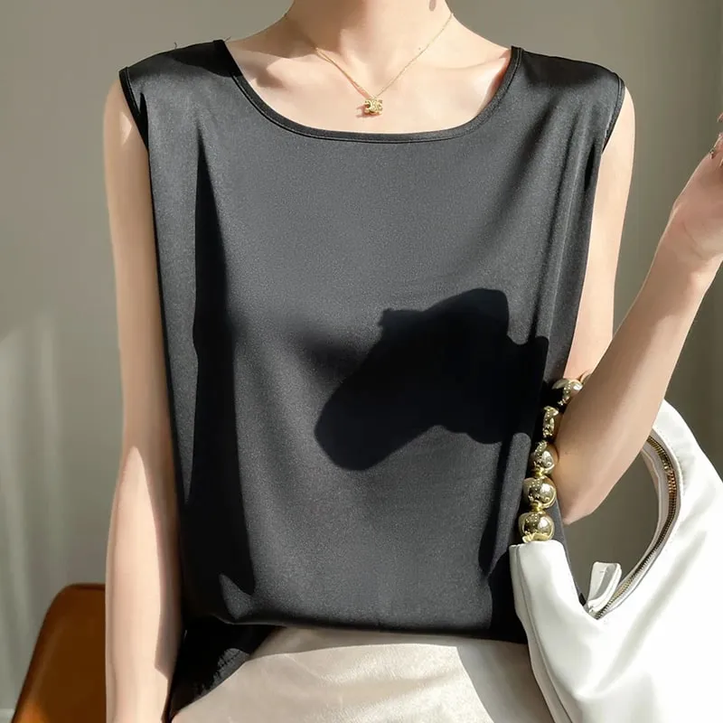 2024 Lace Women Camis Satin Tank Tops Summer Ladies Backless Spaghetti Strap Sexy Round Neck Camisole Female Clothing Cropped RW — image 5