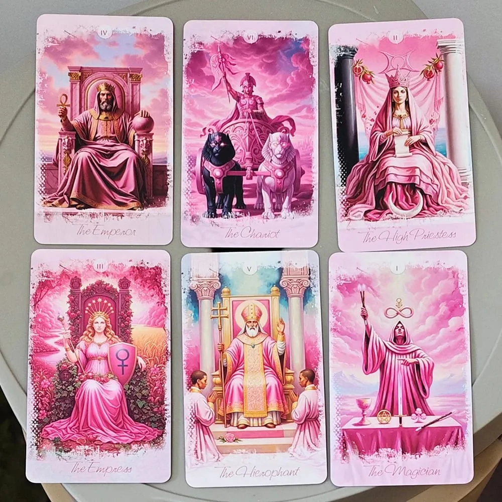 Rosa romantisches Fantasy-Tarot-Deck in Blechbox, 78 Karten, komplettes Deck mit Anleitungsbuch, 11 x 6,2 cm, spirituelles Wahrsagungs-Orakel
