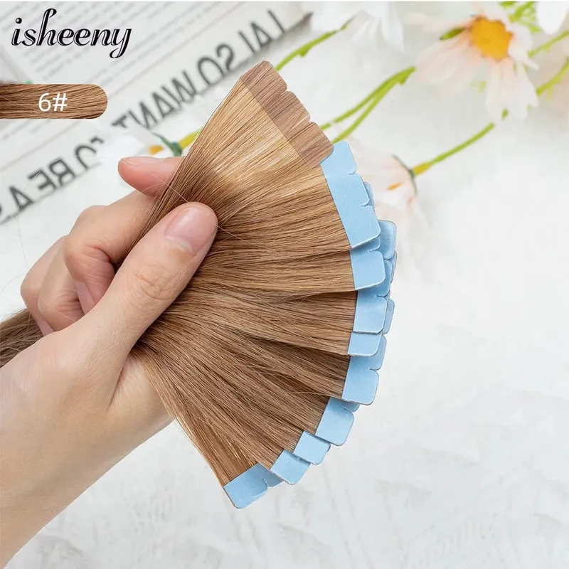 Blonde Mini Tape in Human Hair Extensions 12-24 Inches Seamless Adhesive Tape Hair on Glue 10pcs/pack Natural Straight Hair