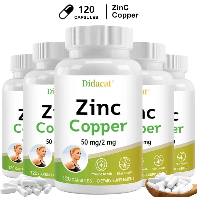 Zinc and Copper Dietary Supplement 120 Capsules Mineral and Antioxidant Supplement Immunity and Mood Supports Skin Health — image 1
