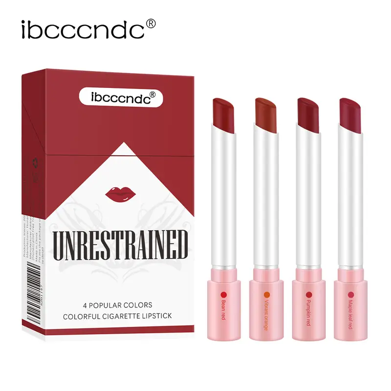 4 Pcs Cigarette Shaped Matte Velvet Lipstick Set Long Lasting Water-proof Bean Red Vibrant Orange Pumpkin Red Maple Red Lip Gift