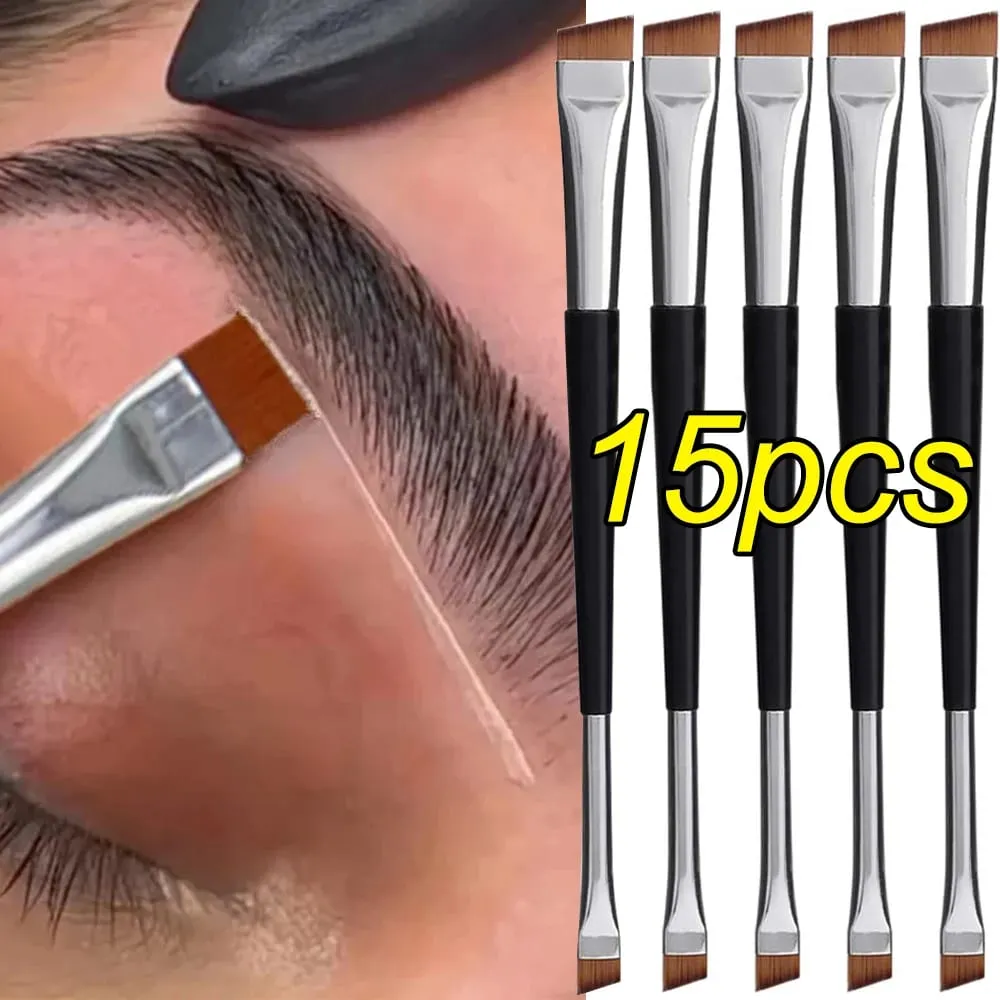 Professional Eyebrow Brush Eyeliner Angled Flat Head Blade Eye Liner Brow Contour Makeup Brushes Double-head Make Up Tools 15pcs — image 1