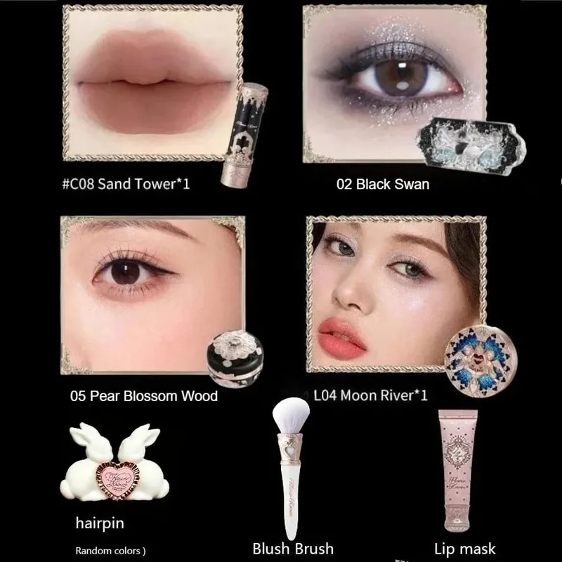 Flower Knows Little Angel Collection Makeup Gift Box Eyeshadow Blush Cream Matte Lipstick Full Kit All