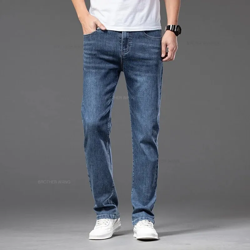 2026 Summer New Men's Thin Jeans Elastic Waist Loose Straight Comfortable Casual Denim Pants Brand Trousers Plus Size 42 44 46 — image 2