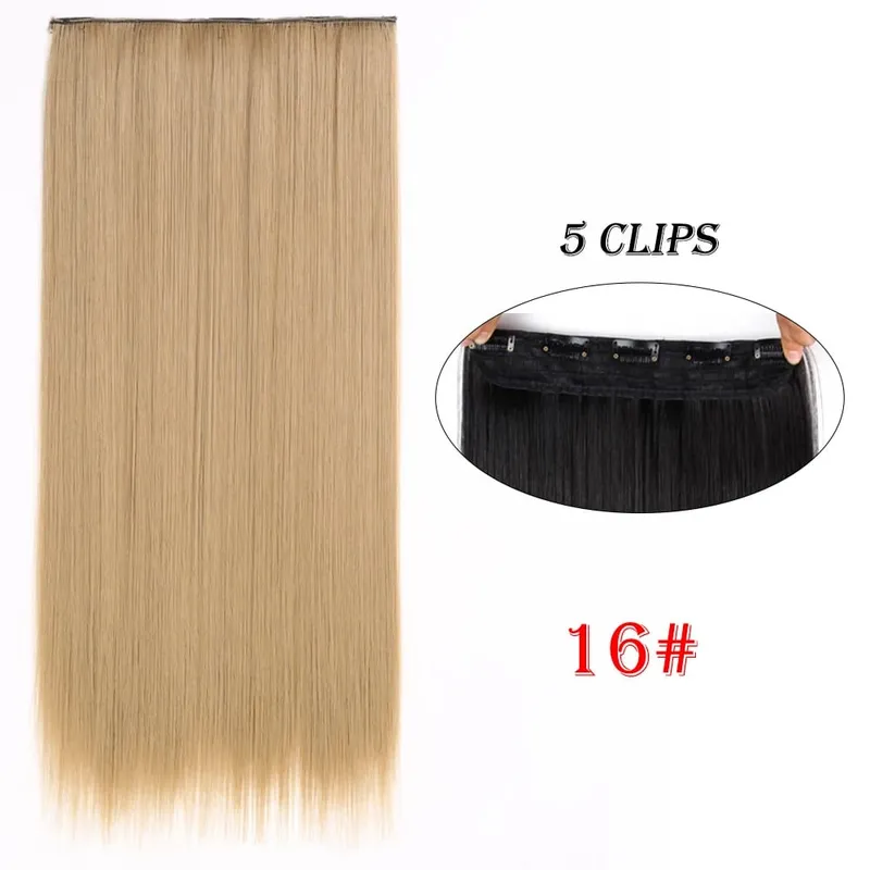 One Piece Clip In Hair Extensions 24" Straight Thick Synthetic Clip In Hairpieces Highlights Black Brown Soft For Women Daily